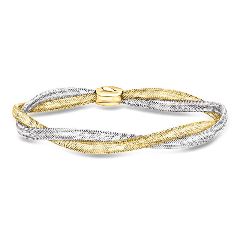 Italian 10kt Two-Tone Gold Twisted Mesh Stretch Bracelet image number 0