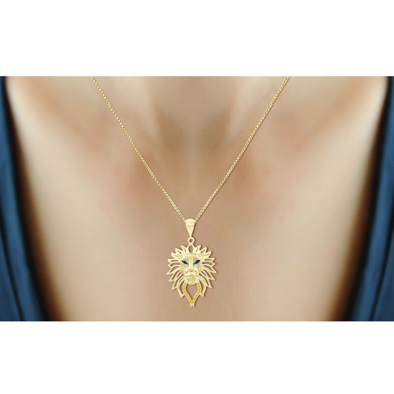 18kt Yellow Gold Over Sterling Silver Lion Head Pendant Necklace with Multicolored Diamond Accents. 18&quot; image number 2