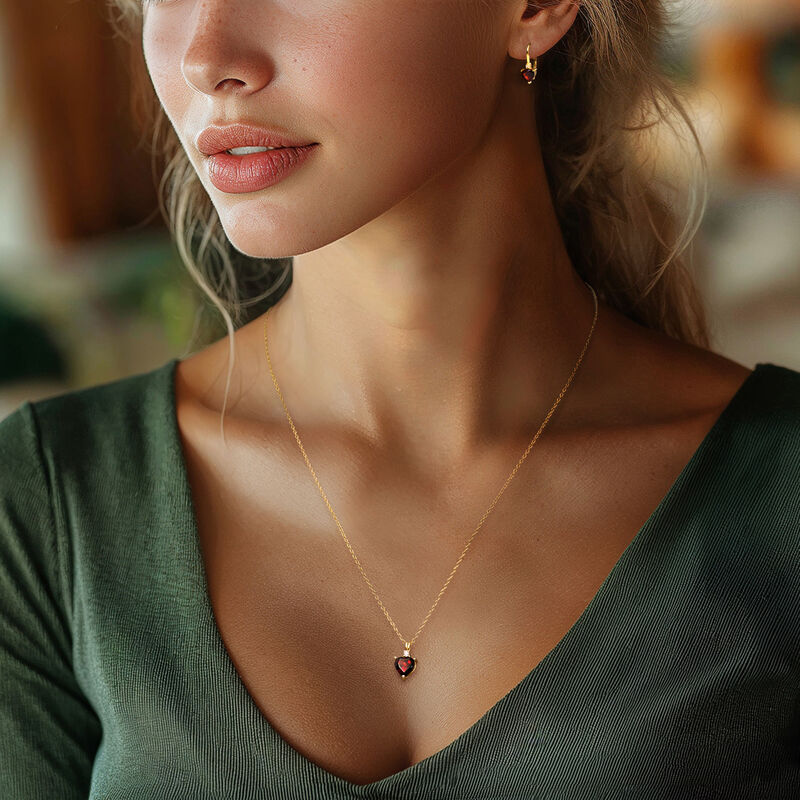 2.60 ct. t.w. Garnet and .10 ct. t.w. White Zircon Jewelry Set: Heart Drop Earrings and Pendant Necklace in 18kt Gold Over Sterling. 18&quot; image number 1