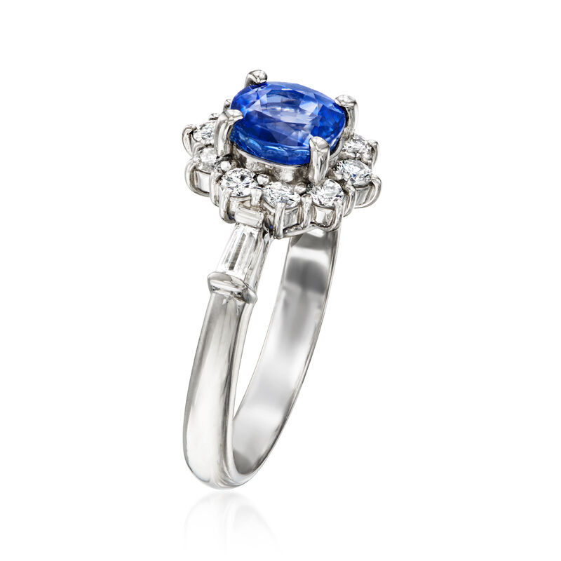 C. 1990 Vintage 1.61 Carat Sapphire and .60 ct. t.w. Diamond Ring in Platinum. Size 7 image number 2