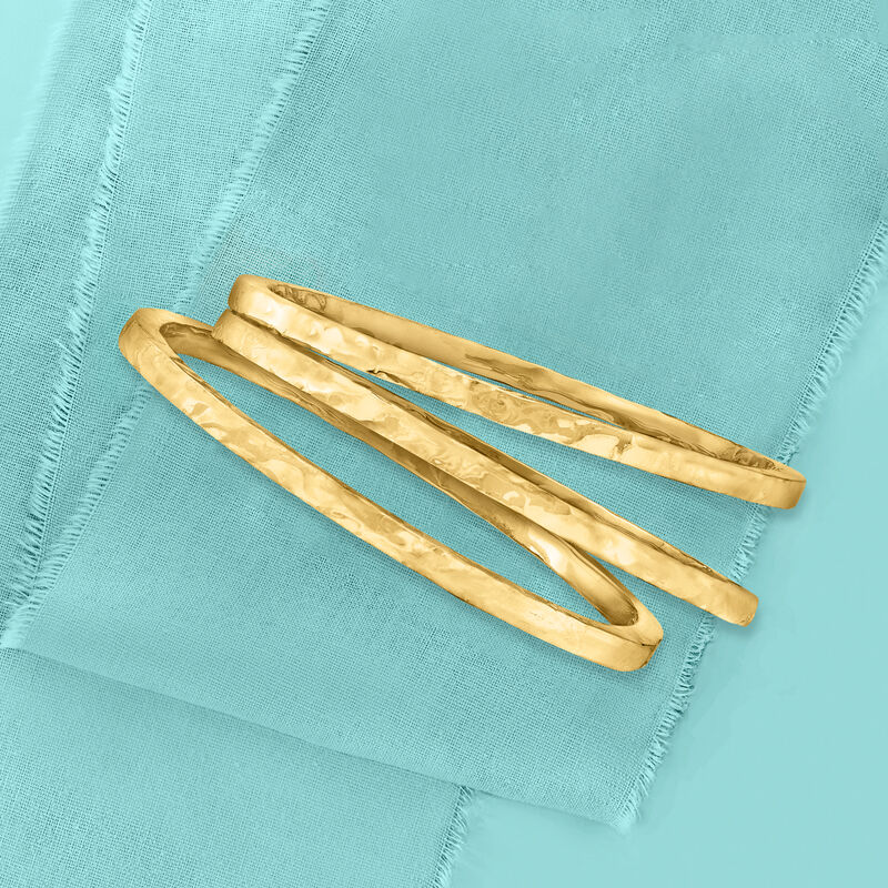 Italian 18kt Gold Over Sterling Jewelry Set: Three Hammered Bangle Bracelets image number 5
