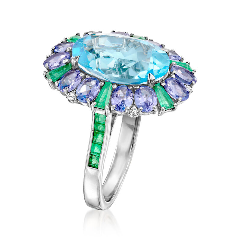 7.25 Carat Swiss Blue Topaz and 2.80 ct. t.w. Multi-Gemstone Ring with Diamonds in 18kt White Gold image number 2