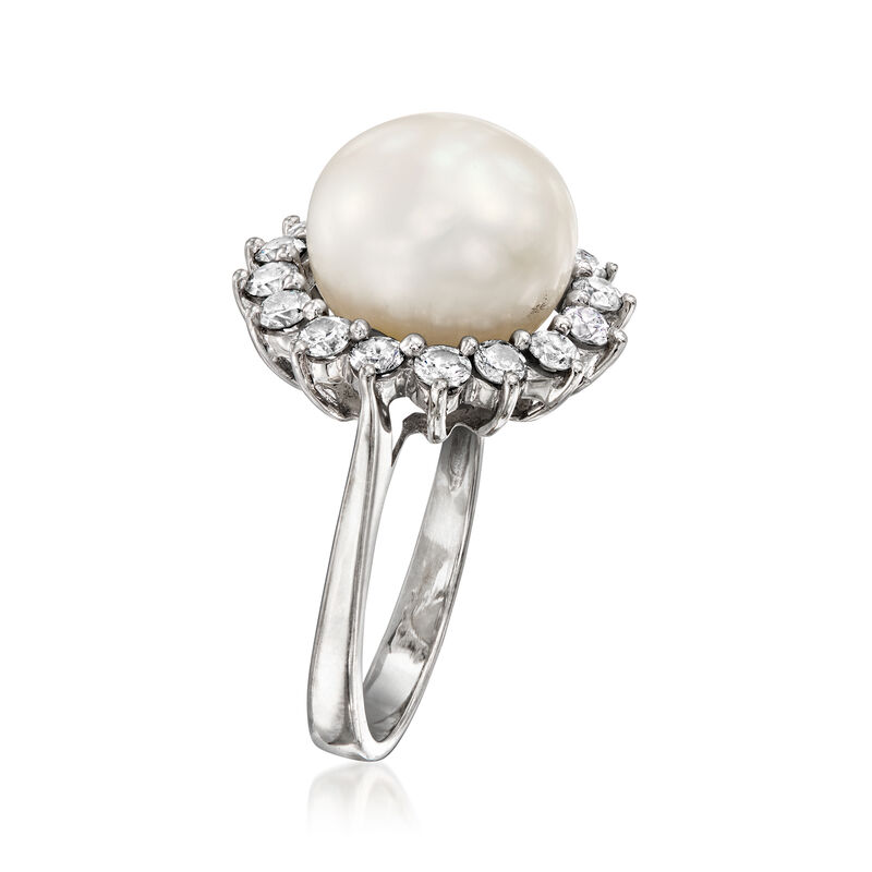 C. 1990 Vintage 11.5x11mm Cultured Pearl and .90 ct. t.w. Diamond Ring in 14kt White Gold. Size 7 image number 2