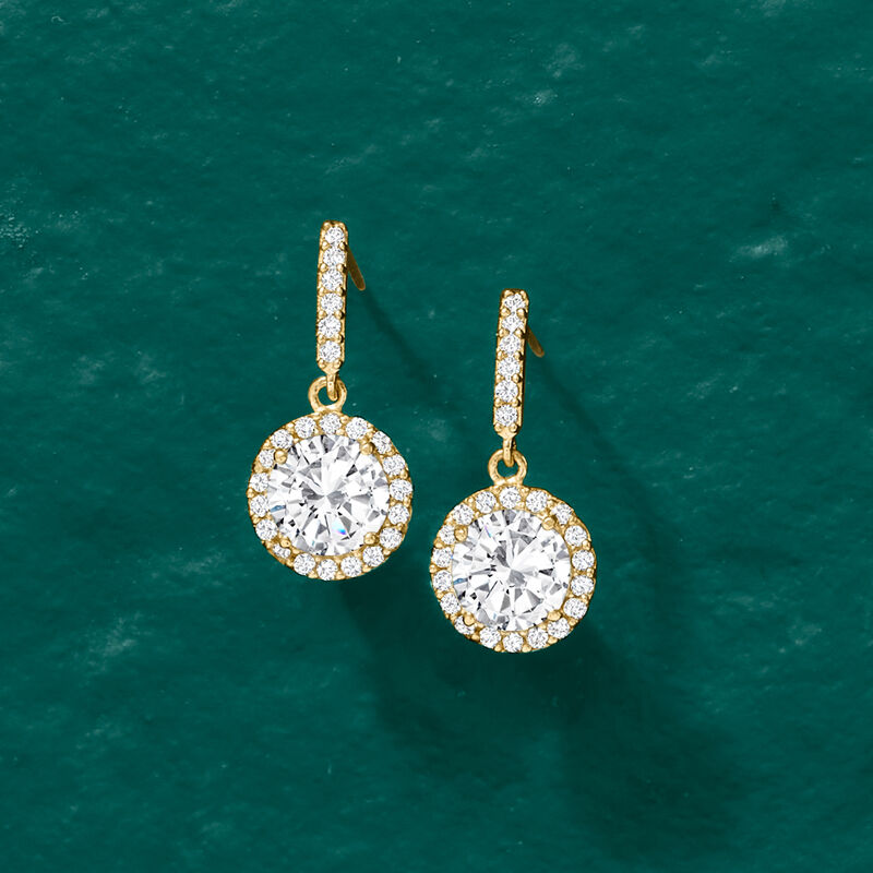 1.80 ct. t.w. CZ Halo Drop Earrings in 14kt Yellow Gold  image number 2