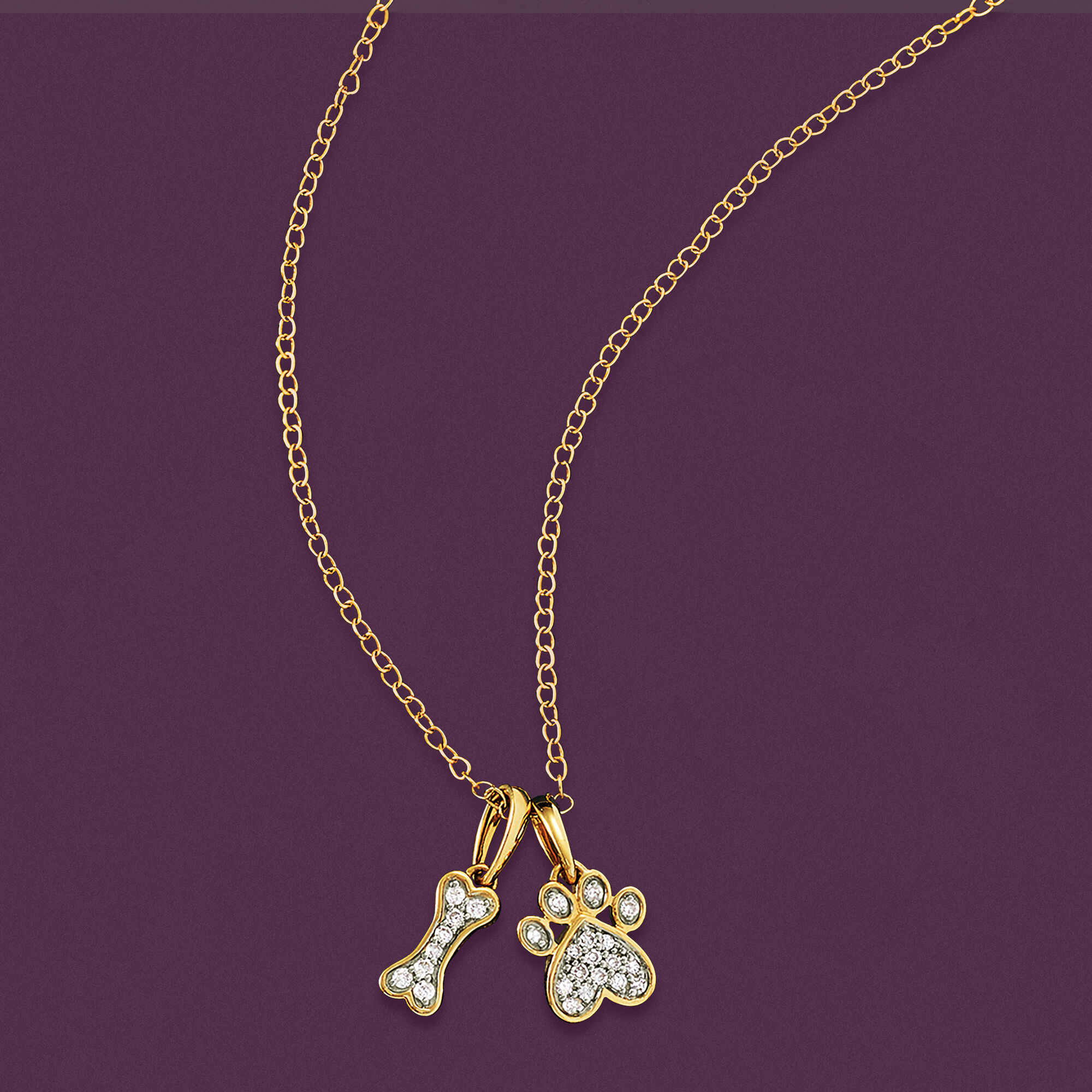 10 ct. t.w. Diamond Dog Bone and Paw Pendant Necklace in 14kt