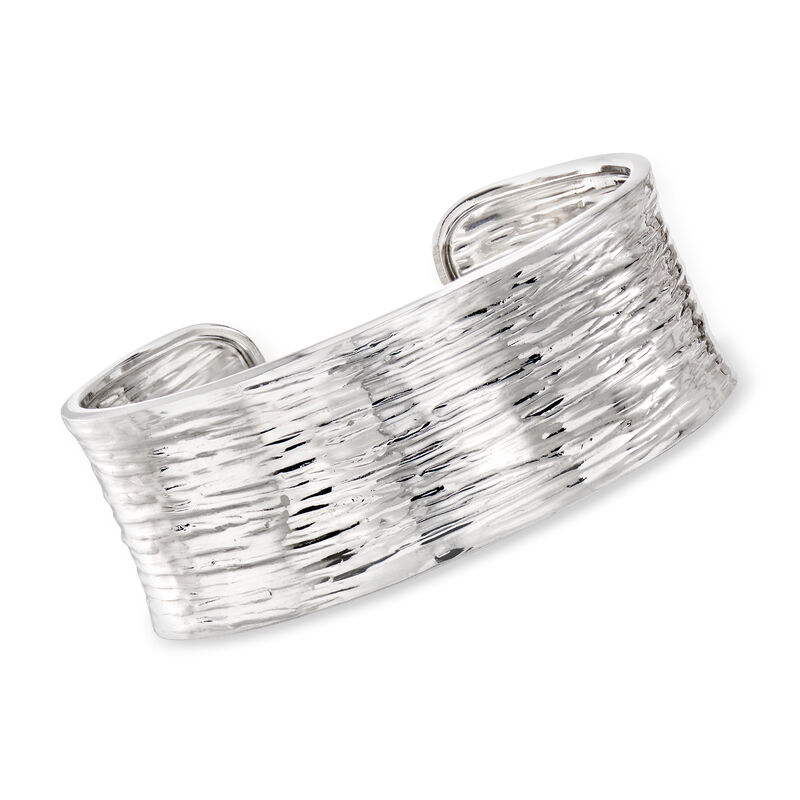 Italian Sterling Silver Textured and Polished Cuff Bracelet image number 0