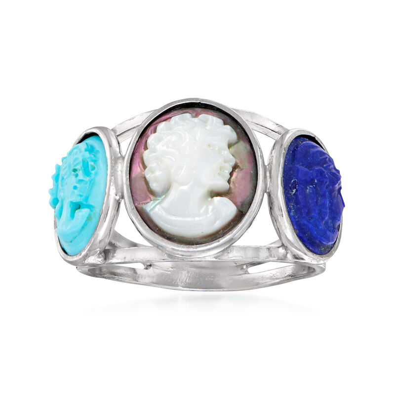 Italian Multi-Gemstone Cameo Ring in Sterling Silver image number 0