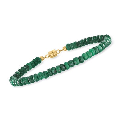 22.00 ct. t.w. Emerald Bead Bracelet with 14kt Yellow Gold Magnetic Clasp