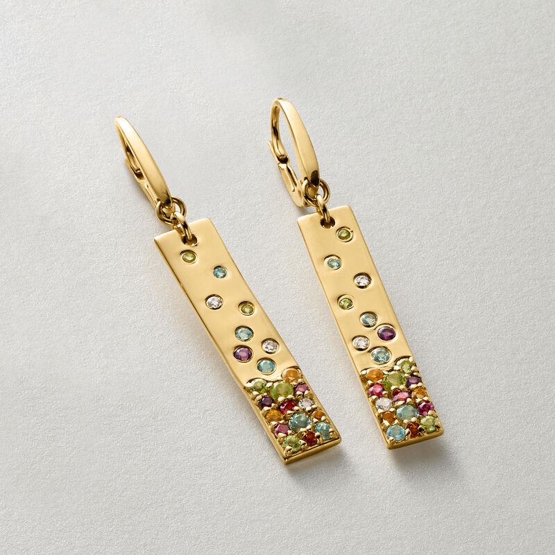 1.30 ct. t.w. Scattered Multi-Gemstone Bar Drop Earrings in 18kt Gold Over Sterling  image number 2