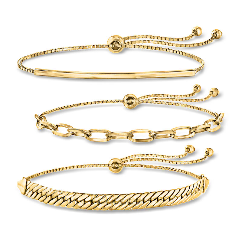 18kt Gold Over Sterling Jewelry Set: Three Bolo Bracelets  image number 0