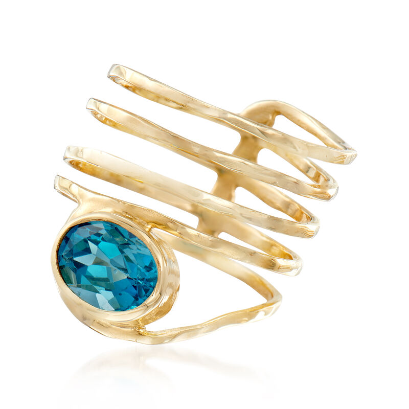3.00 Carat Blue Topaz Spiral Ring in 14kt Yellow Gold image number 3