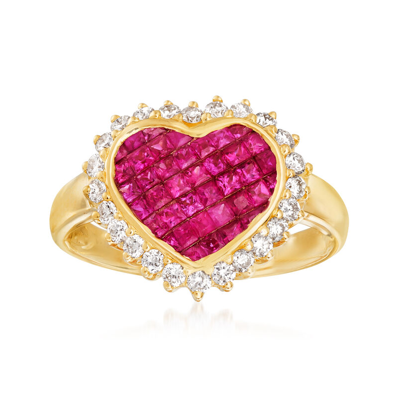 .90 ct. t.w. Ruby and .38 ct. t.w. Diamond Ring in 18kt Yellow Gold image number 0