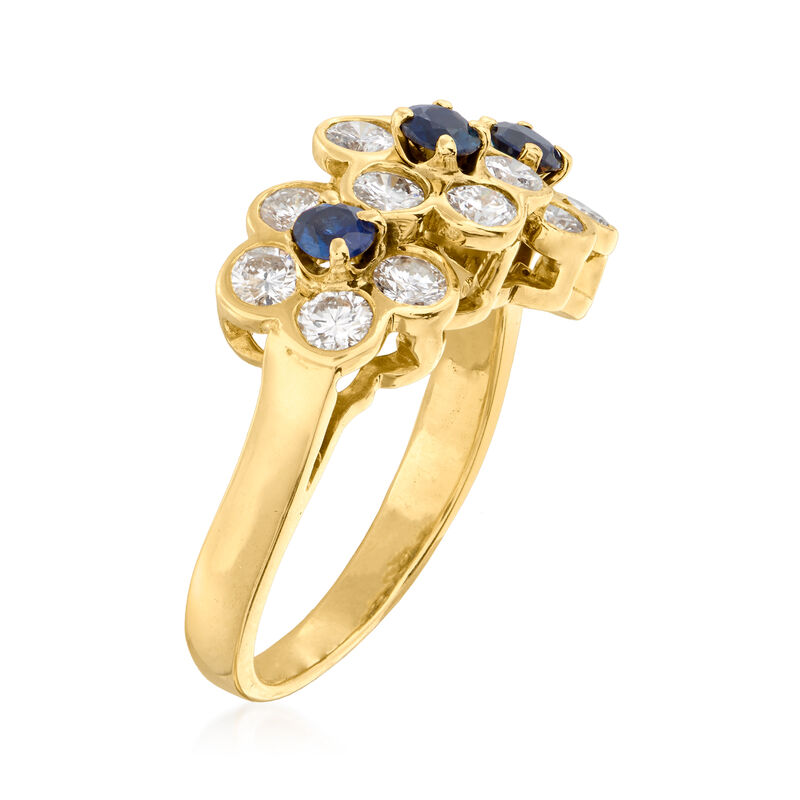 C. 2000 Vintage Van Cleef & Arpels 1.05 ct. t.w. Diamond and .45 ct. t.w. Sapphire Flower Ring in 18kt Yellow Gold image number 2