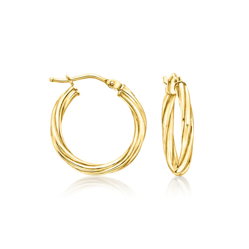 Italian 10kt Yellow Gold Twisted Hoop Earrings. 3/4&quot; image number 0