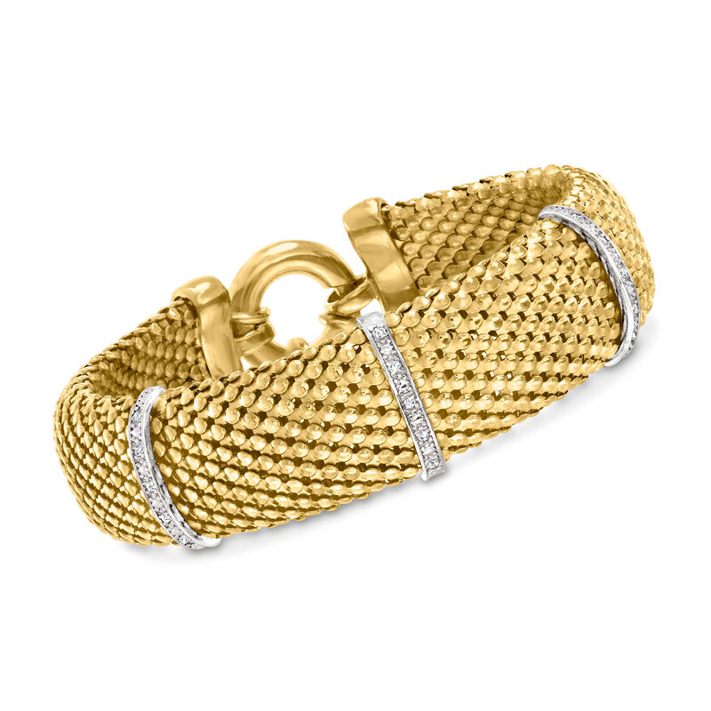 Italian .15 ct. t.w. Diamond Bar Mesh Bracelet in Two-Tone Sterling Silver image number 0