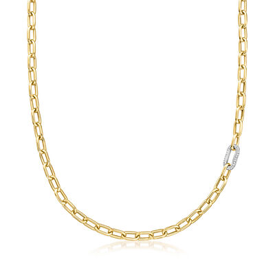 Roberto Coin .25 ct. t.w. Diamond Paper Clip Link Necklace in 18kt Two-Tone Gold