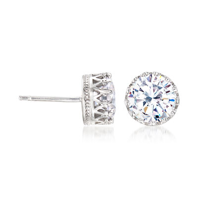 3.80 ct. t.w. CZ Round Crown Stud Earrings in Sterling Silver
