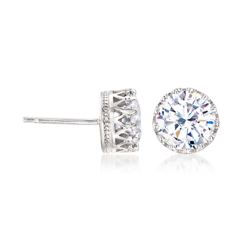 3.80 ct. t.w. CZ Round Crown Stud Earrings in Sterling Silver image number 0