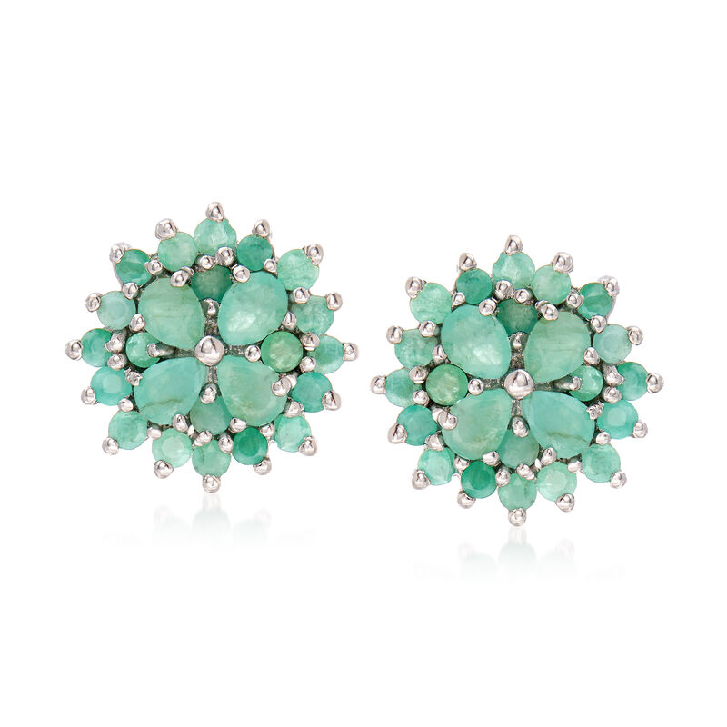 2.10 ct. t.w. Emerald Cluster Post Earrings in Sterling Silver image number 0