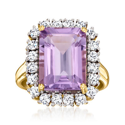 7.00 Carat Amethyst Ring with 1.00 ct. t.w. Lab-Grown Diamonds in 18kt Gold Over Sterling