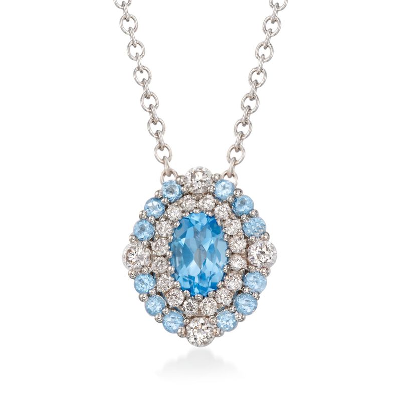 Gregg Ruth .70 ct. t.w. Blue Topaz and .34 ct. t.w. Diamond Necklace in 18kt White Gold. 18&quot; image number 1