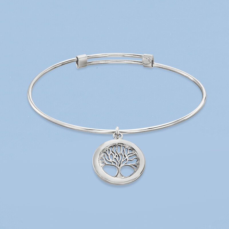 Italian Sterling Silver Tree of Life Adjustable Bangle Bracelet image number 2