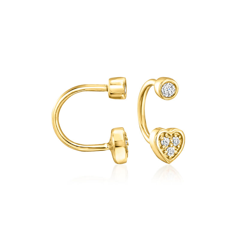 Lab-Grown Diamond Heart U-Hoop Earrings in 14kt Yellow Gold image number 1