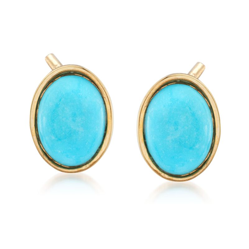 Italian Turquoise Stud Earrings in 14kt Yellow Gold image number 0