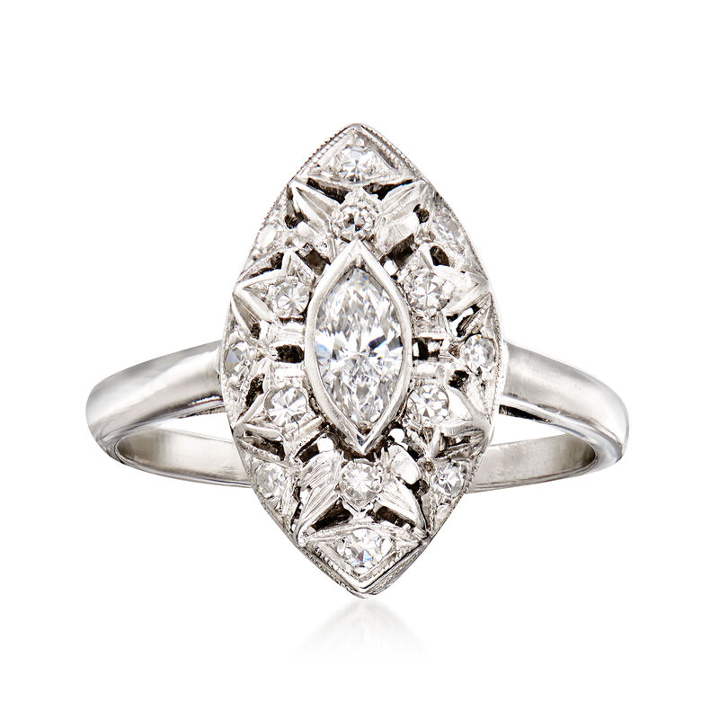 C. 1960 Vintage .45 ct. t.w. Diamond Navette Ring in 18kt White Gold image number 0