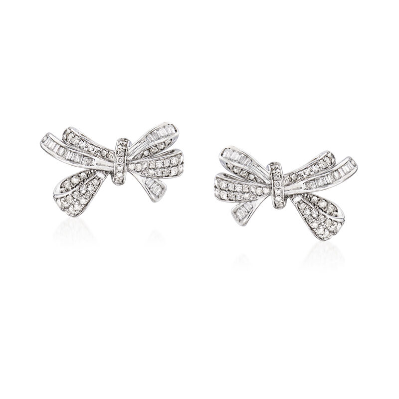 1.00 ct. t.w. Diamond Bow Earrings in 14kt White Gold image number 0