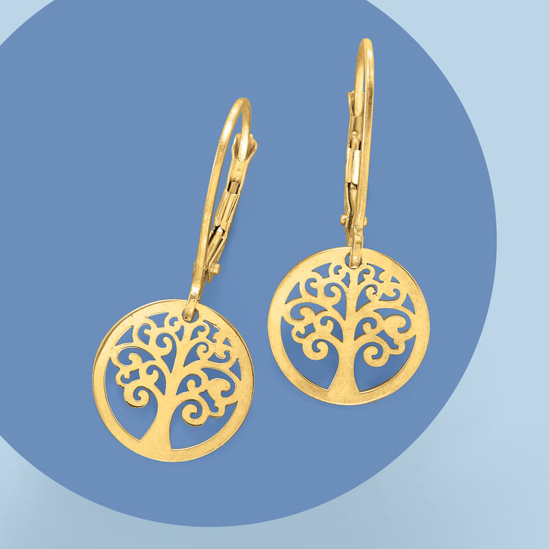 Italian 14kt Yellow Gold Tree of Life Drop Earrings image number 3
