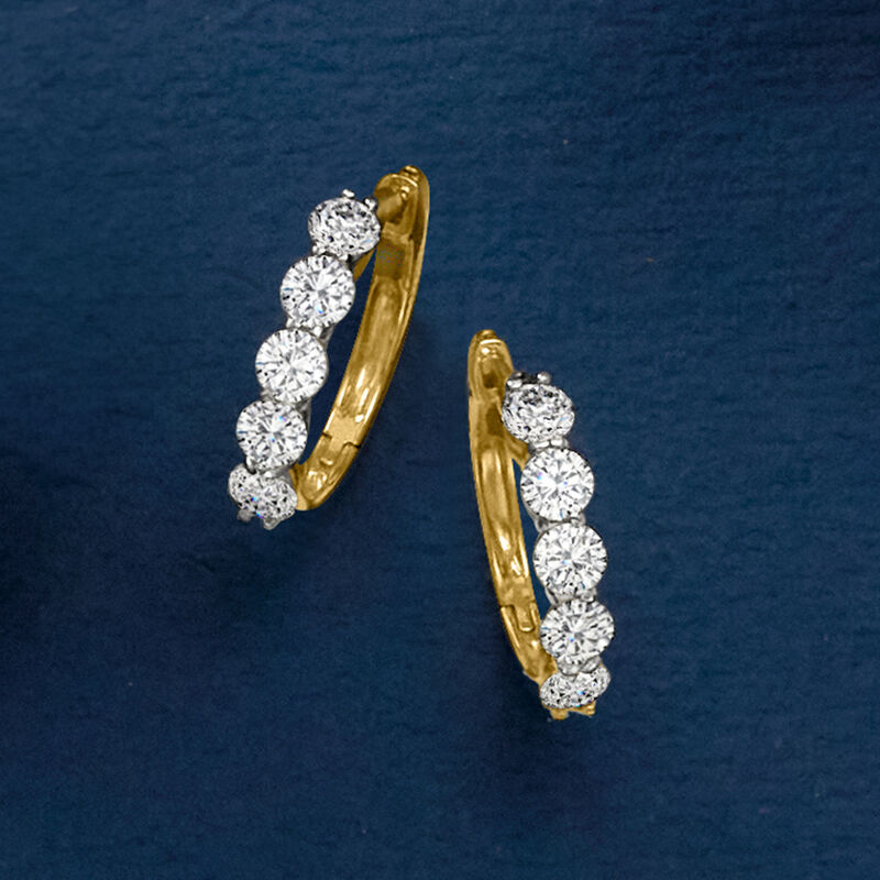 2.00 ct. t.w. Diamond Five-Stone Hoop Earrings in 14kt Yellow Gold. 3/4&quot; image number 3