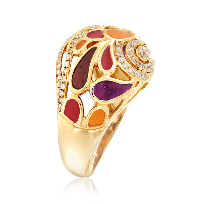.35 ct. t.w. Diamond and Multicolored Enamel Open-Space Ring in 14kt Yellow Gold image number 2