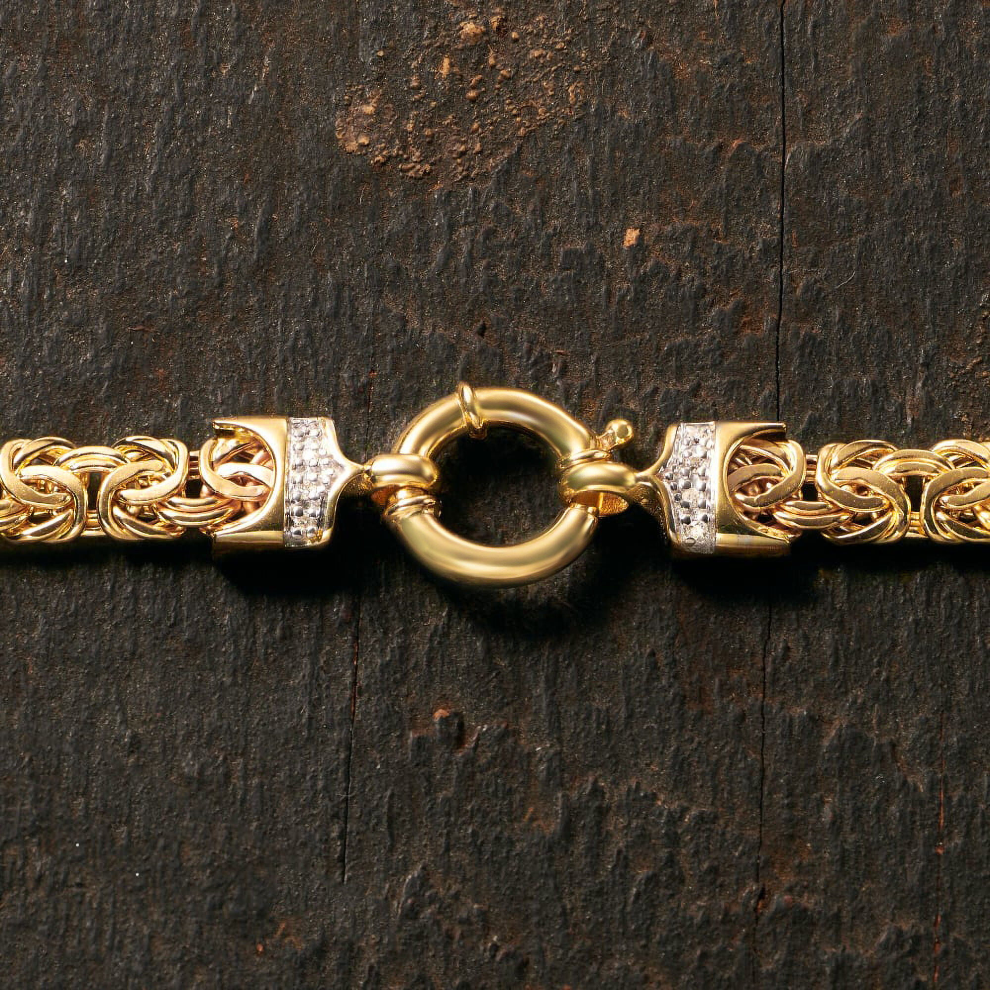 14kt Yellow Gold Flat Byzantine Necklace with Diamonds | Ross Simons