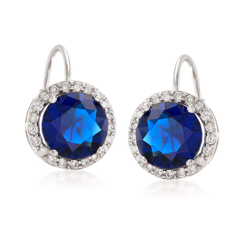 2.71 ct. t.w. Blue and White CZ Halo Earrings in Sterling Silver image number 3