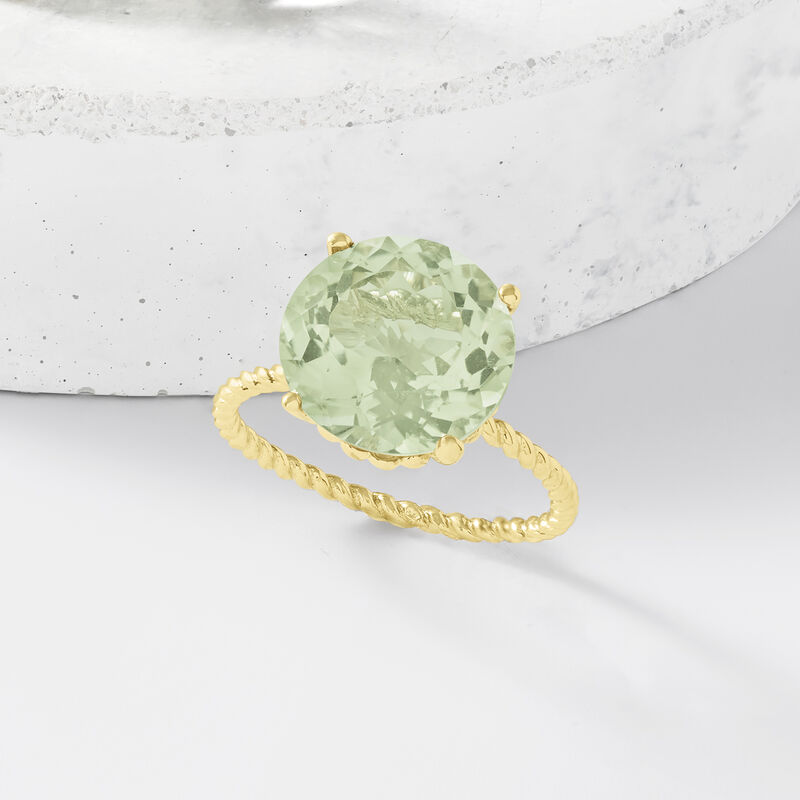 4.50 Carat Prasiolite Twisted Ring in 14kt Yellow Gold image number 5