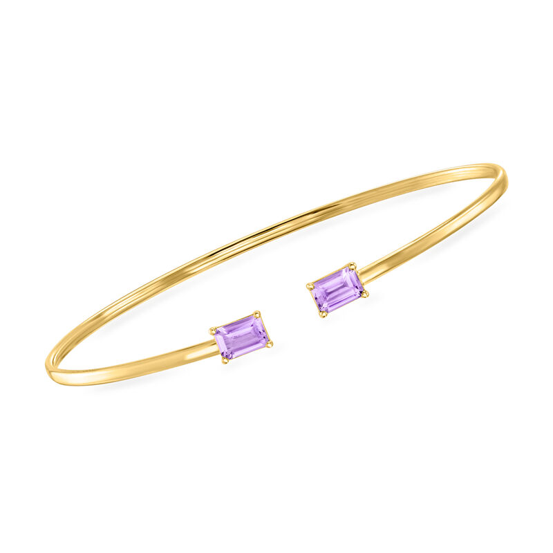 Italian 1.10 ct. t.w. Amethyst Cuff Bracelet in 14kt Yellow Gold. 7.5" image number 0