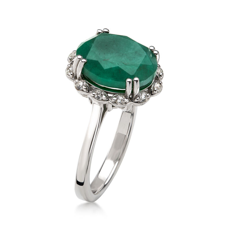 4.20 Carat Emerald Ring with .10 ct. t.w. White Topaz in Sterling Silver image number 2