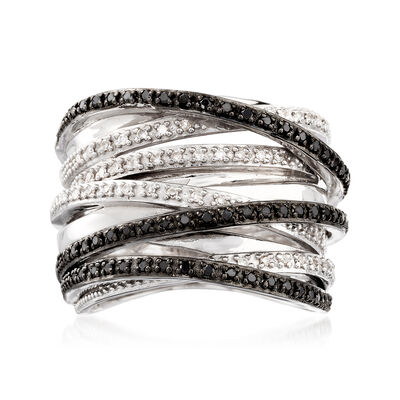 .30 ct. t.w. Black and White Diamond Highway Ring in Sterling Silver