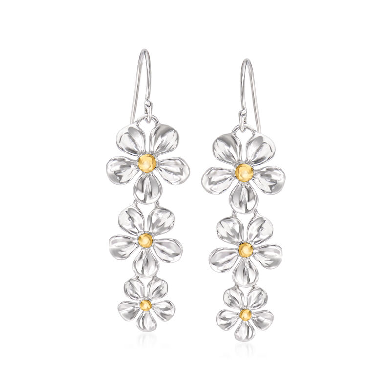 Sterling Silver and 14kt Yellow Gold Flower Drop Earrings image number 0