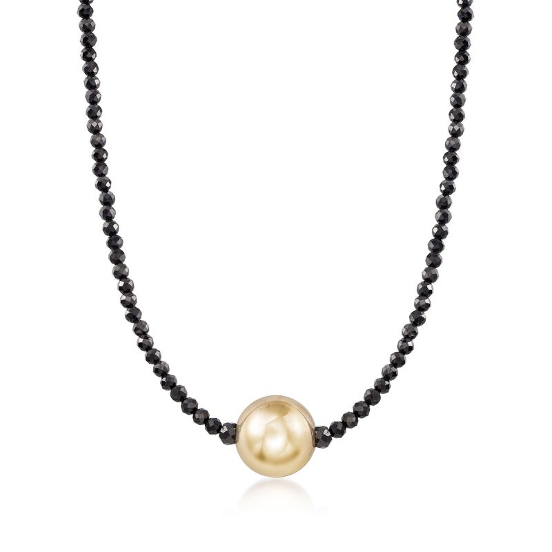 10mm 14kt Yellow Gold Bead and 19.10 ct. t.w. Black Spinel Bead Necklace image number 0