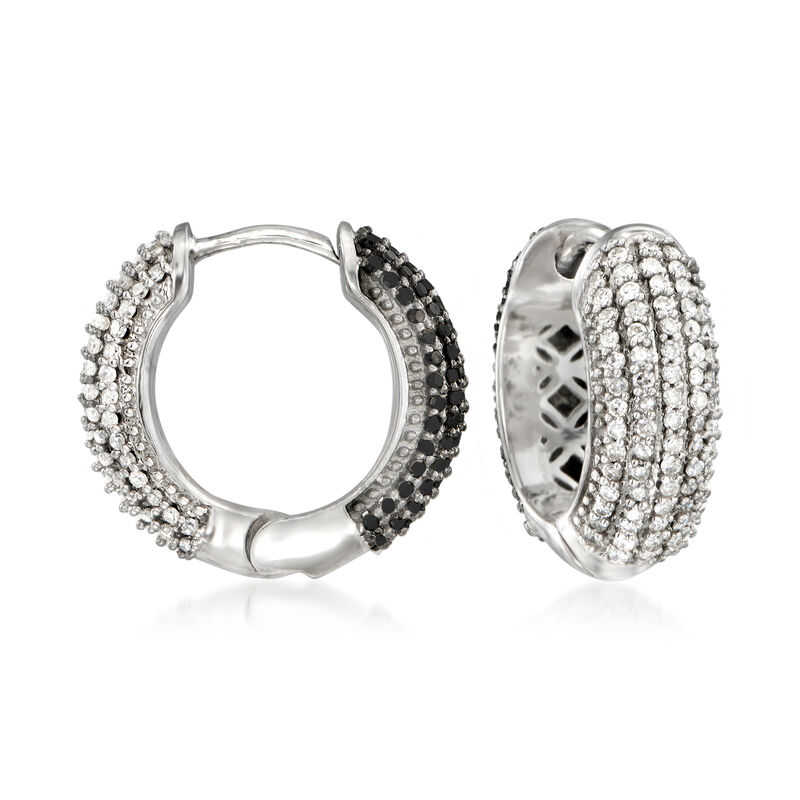 1.00 ct. t.w. Black and White Diamond Reversible Huggie Hoop Earrings in Sterling Silver. 5/8&quot; image number 2