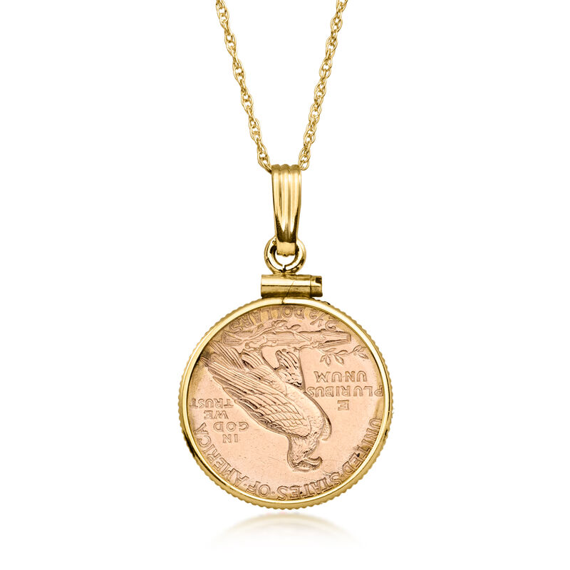 C. 1980 Vintage 21kt Gold Quarter Eagle Coin Pendant Necklace in 14kt Yellow Gold. 18" image number 2