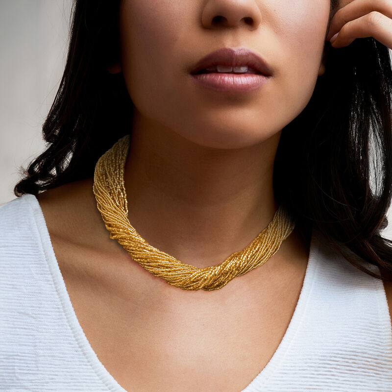 Italian Golden Murano Glass Bead Torsade Necklace with 18kt Gold Over Sterling image number 1