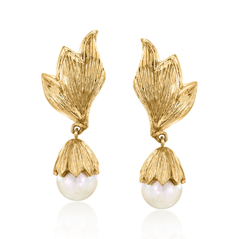 C. 1970 Vintage 8.5mm Cultured Pearl Drop Earrings in 14kt Yellow Gold