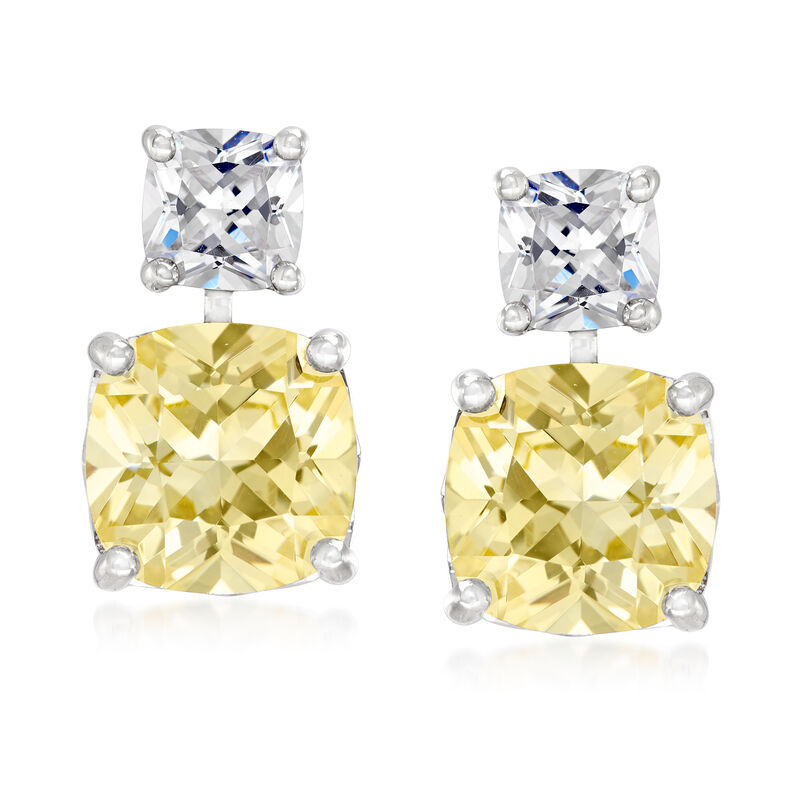 10.50 ct. t.w. Yellow and White CZ Drop Earrings in Sterling Silver image number 0