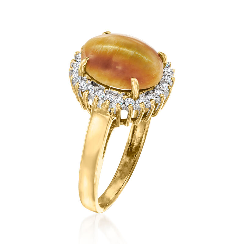C. 1980 Vintage Tiger Eye Ring with .25 ct. t.w. Diamonds in 14kt Yellow Gold image number 2