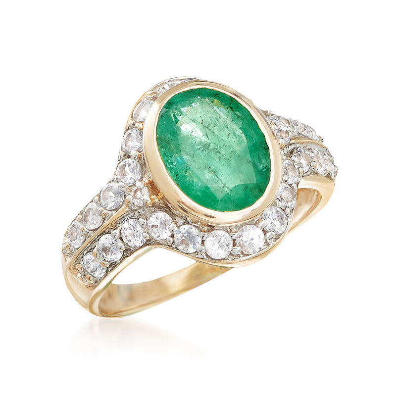 2.50 Carat Emerald and 1.30 ct. t.w. White Sapphire Ring in 14kt Yellow Gold image number 3