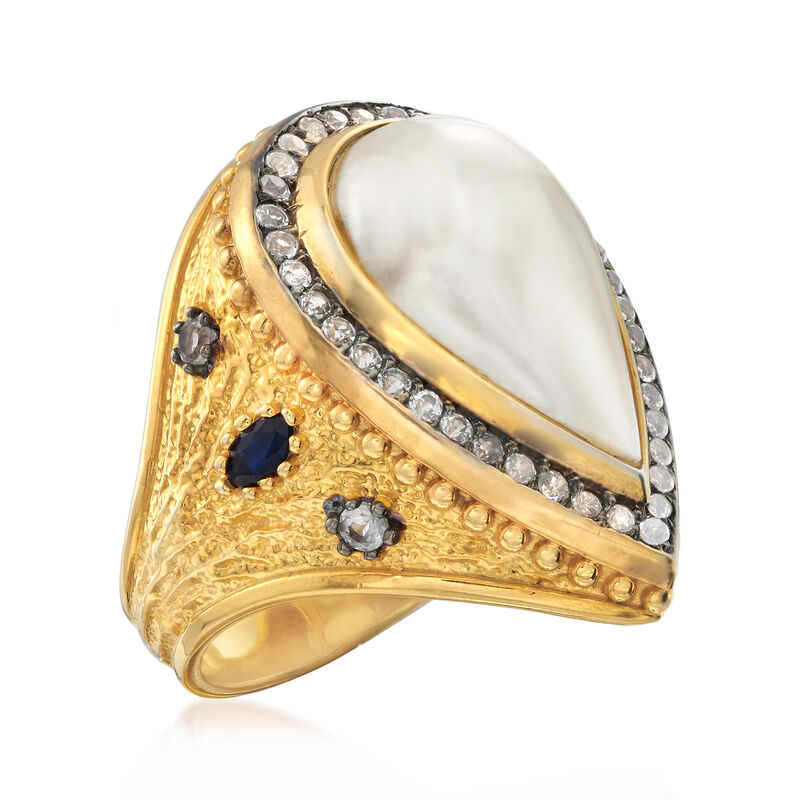 Cultured Pearl and 1.10 ct. t.w. Multi-Gem in Two-Tone Sterling Silver image number 3