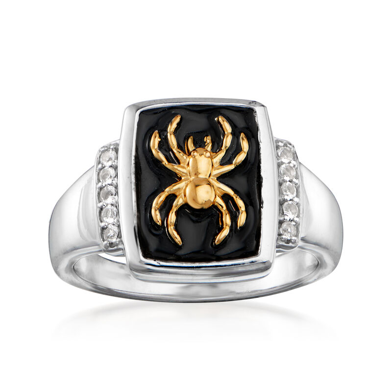 .10 ct. t.w. White Topaz and Black Enamel Spider Ring in Two-Tone Sterling Silver image number 0
